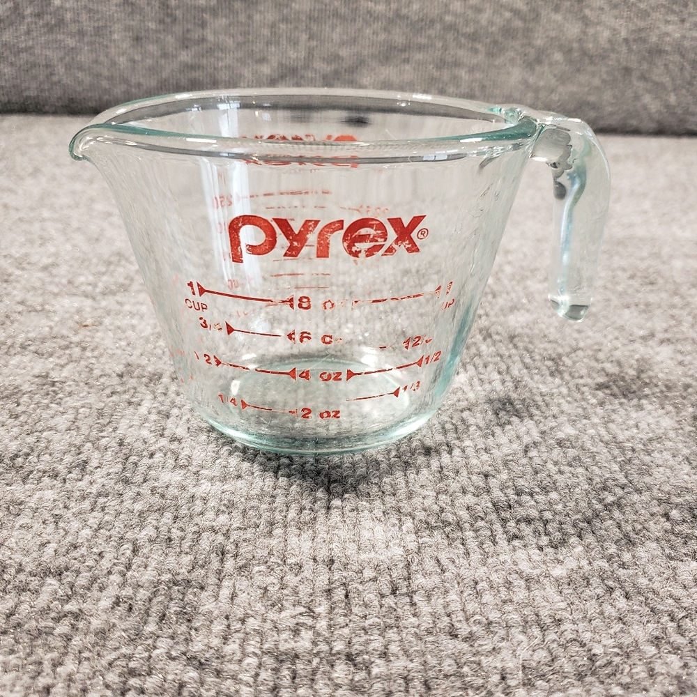 Measuring Cup Pyrex One Cup Glass Metric Ounces W/ Red Letters  USA